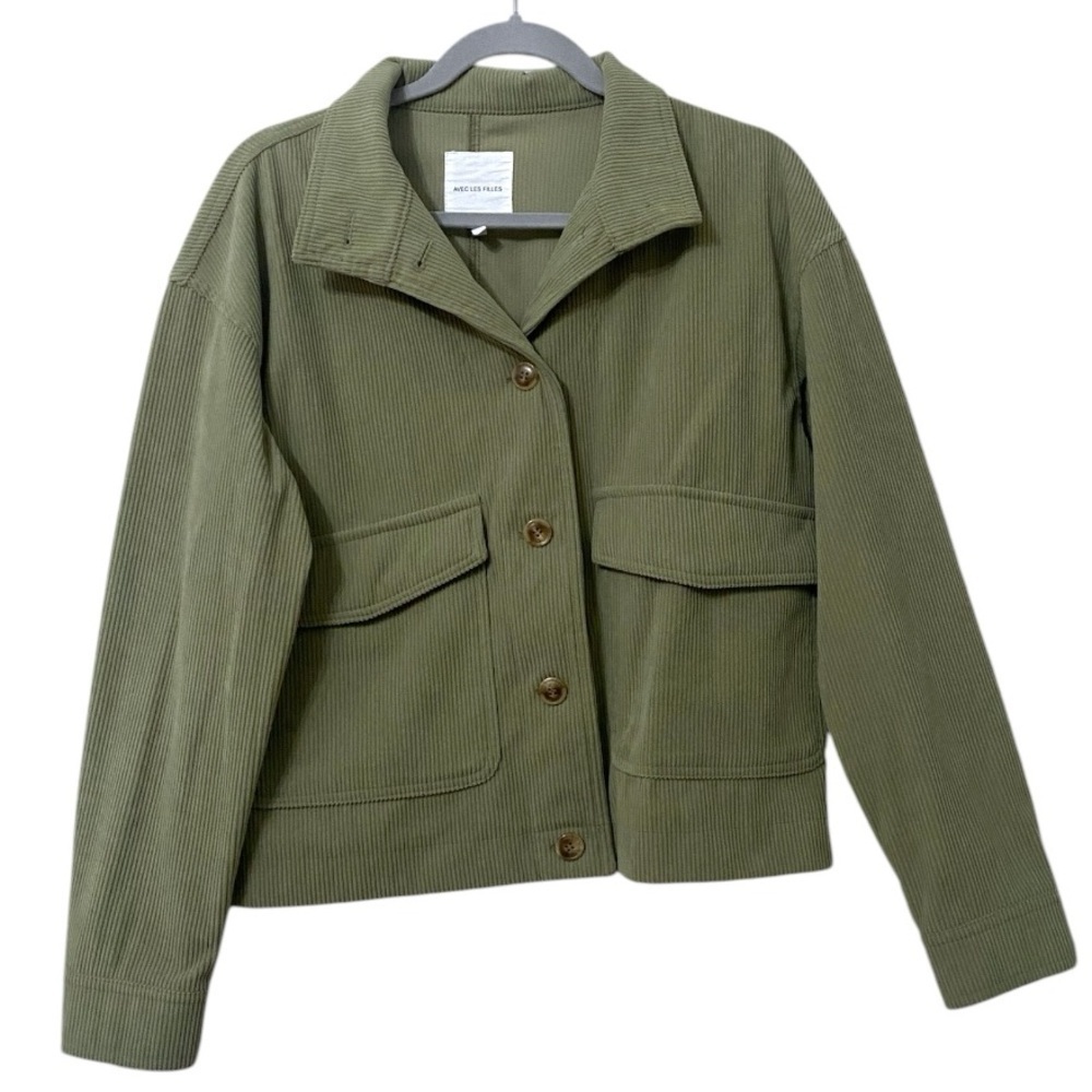 Avec Les Filles Corduroy Green Oversized Pockets Jacket Shacket